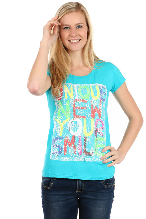 Damski kolorowy t-shirt z napisem