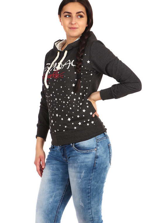 Bawełniana damska bluza z kapturem i gwiazdkami