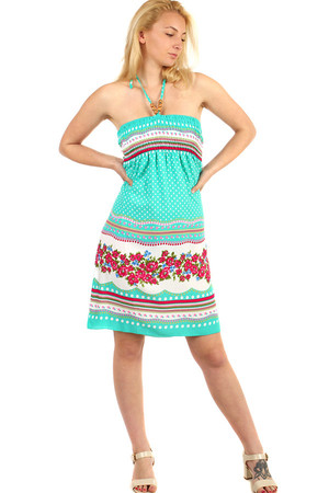 Sukienka na lato/plażę z wiązaniem na szyi. Może być noszona jako spódnica. 100% wiskoza. Uwaga: nadruk może nie
