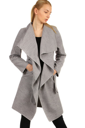 Płaszcz damski / kardigan z paskiem i charakterystycznym kołnierzem. Prosty, minimalistyczny styl dłuższa długość