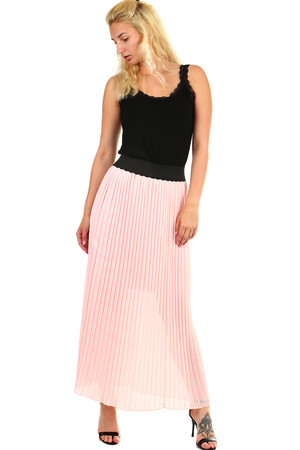 Elegancka damska plisowana spódnica maxi z elastycznym paskiem w talii. Spódnica ma krótszą elastyczną halkę.