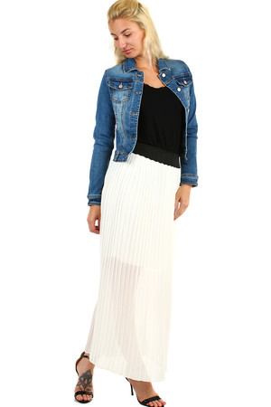 Elegancka damska plisowana spódnica maxi z elastycznym paskiem w talii. Spódnica ma krótszą elastyczną halkę.