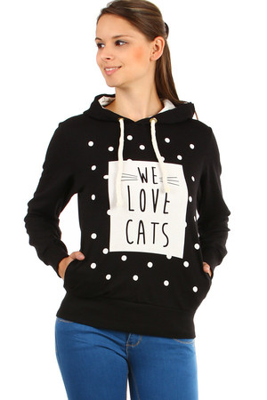 Bluza z kapturem z napisem We love cats. 95% bawełna, 5% elastan