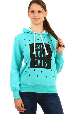 Bluza z kapturem z napisem We love cats. 95% bawełna, 5% elastan