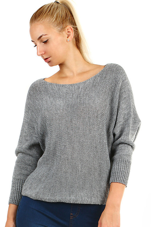 Damski krótki sweter dzianinowy z nietoperzowymi rękawami