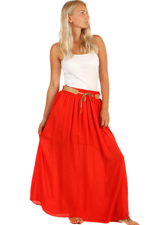 Letnia spódnica maxi w jednolitym kolorze z kieszeniami i paskiem. Spódnica ma wszytą halkę i elastyczny, szerszy pas z