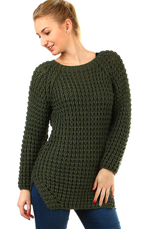 Damski sweter dzianinowy. dłuższy, wygodny krój eleganckie rozcięcie u dołu wygodny i ciepły materiał 75% akryl, 25%