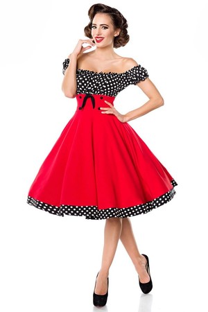 Sukienka damska w paryskim stylu vintage z dekoltem Carmen bluzka w kropki krótkie rękawy wyższa talia z ozdobnymi
