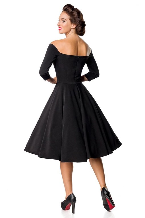 Retro czarna sukienka damska z rękawami