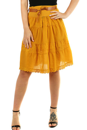 Romantyczna spódnica damska na lato kolor stały krój litery A długość do kolan elastyczny pas w talii z gumką ułatwia