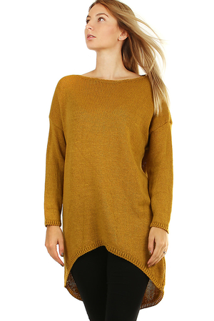 Dłuższy damski sweter oversize z przedłużonym tyłem. Ciepły materiał z zawartością wełny gładka dzianina z