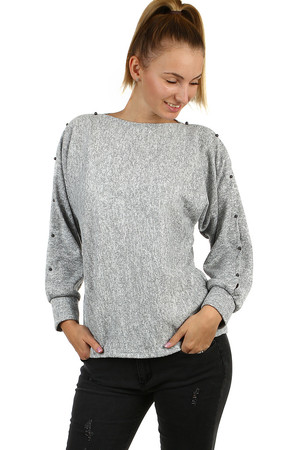Elegancki t-shirt damski monochromatyczny meliert design bluza grubszy materiał luźny, wygodny krój, który ukrywa