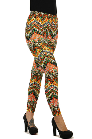Niezwykłe eleganckie legginsy damskie z kolorowym geometrycznym wzorem. Wyższa siedziba elastyczny materiał wszyta guma w