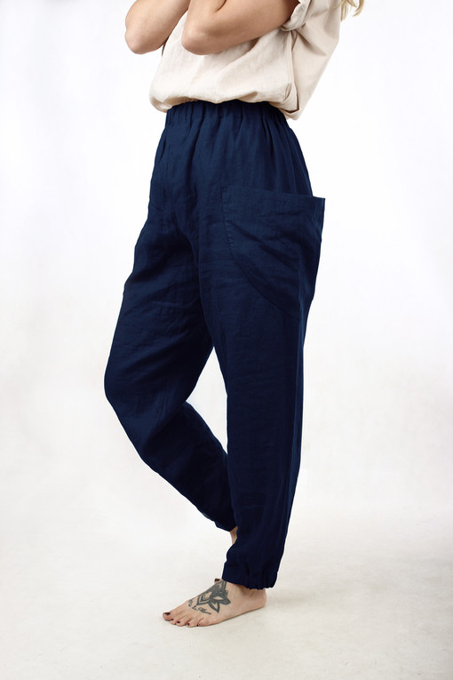 Szerokie spodnie lniane z dużymi kieszeniami excellent quality