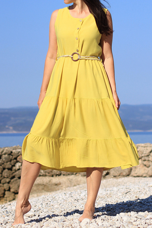 Letnia sukienka damska z elastyczną górą i zwiewną spódnicą o linii A. jednolity kolor projektu wygodna długość midi