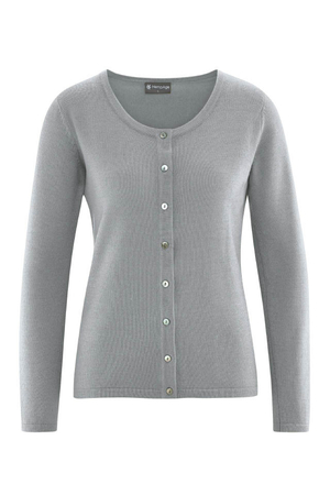 Damski sweter z naturalnej wełny marki HempAge ponadczasowa klasyka monochromatyczny design z perłowymi guzikami długie