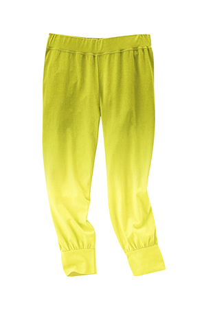 Kolorowe spodnie damskie 3/4 z bawełny organicznej i konopi niemieckiej marki HempAge. ciekawa kolorystyka gumowy mankiet