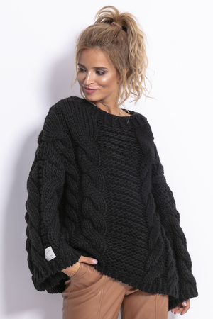 Sweter damski z charakterystyczną dzianiną charakterystyczny wzór ciepły cięcie rozszerzające luźny splot dekolt w