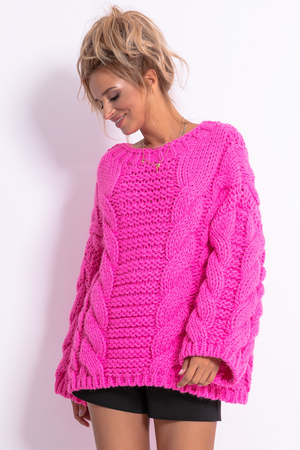 Sweter damski z charakterystyczną dzianiną charakterystyczny wzór ciepły cięcie rozszerzające luźny splot dekolt w