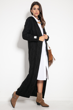 Damski płaszcz dzianinowy z wełną cardigan monochromatyczny design w ekstra długości do podłogi długie rękawy wzór