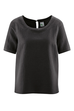 Naturalna, minimalistyczna bluzka z tkaniny strukturalnej z kolekcji zrównoważonej niemieckiej marki HempAge mieszanka