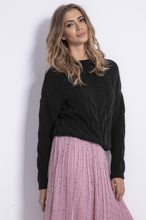 Dzianinowy sweter damski z naturalnym włóknem moherowym: z dekoltem w łódkę elastyczny ściągacz, ramiona mogą być