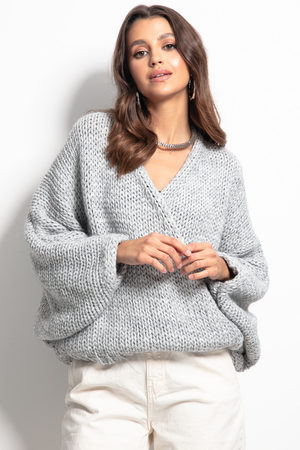 Oversizowy sweter damski z prawdziwej owczej wełny i alpaki wygodny krój prosta dzianina bez wzoru kasztelny dekolt długie