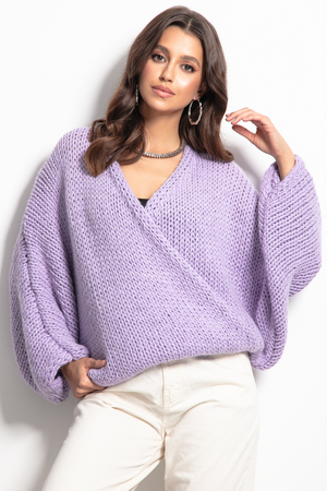 Oversizowy sweter damski z prawdziwej owczej wełny i alpaki wygodny krój prosta dzianina bez wzoru kasztelny dekolt długie