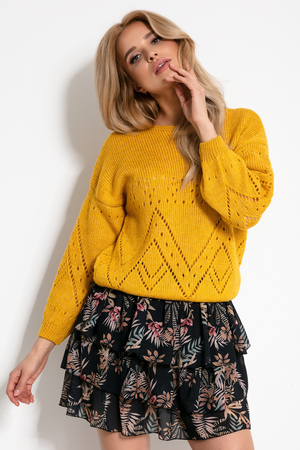 Dzianinowy sweter damski z modnym perforowanym wzorem. Jednolity kolor projektu ciepłe i miękkie z zawartością prawdziwej