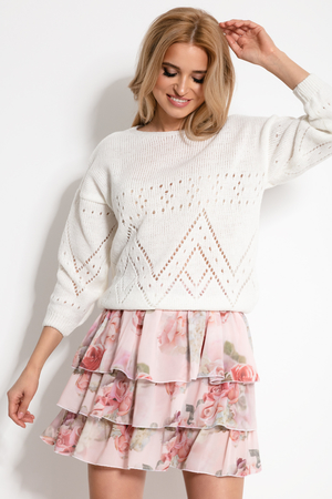 Dzianinowy sweter damski z modnym perforowanym wzorem. Jednolity kolor projektu ciepłe i miękkie z zawartością prawdziwej