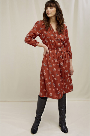 Kobieca Sukienka Stretch Midi Angielska marka PeopleTree Materiał tencel Przyjazny dla środowiska retro kwiatowy wzór