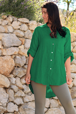 Koszula lniana EKO dla kobiet monochromatyczny design doskonałe właściwości termoregulacyjne i antybakteryjne 100% len