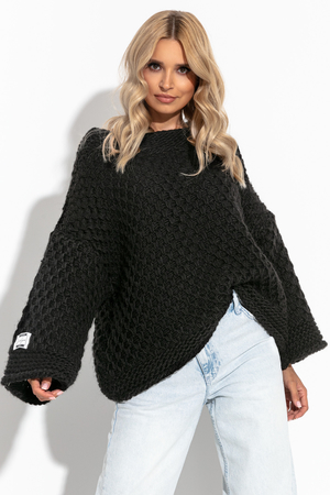 Damski sweter oversize z prawdziwej wełny i alpaki monochromatyczny Marka Fobya Kolkcja Chunky Dzianina gęsty splot