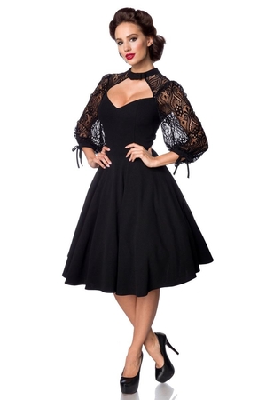 Kobieca monochromatyczna czarna sukienka Belsira głęboki dekolt typu sweetheart podkreślający sylwetkę top okrągła