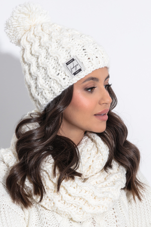 Kobiecy zimowy komplet dzianinowy czapka i szalik/tunel z kolekcji Chunky Knit monochromatyczny elastyczny szorstki wzór
