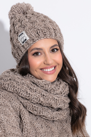 Kobiecy zimowy komplet dzianinowy czapka i szalik/tunel z kolekcji Chunky Knit monochromatyczny elastyczny szorstki wzór