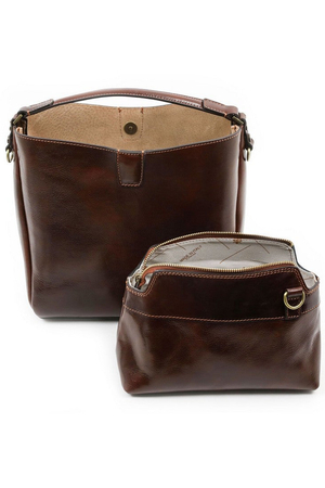 Skórzana torba na ramię i mała skórzana torebka 2w1 z luksusowej linii Premium. Wysokiej jakości włoska torba