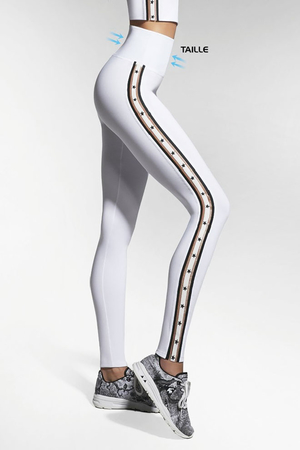 Sportowe legginsy z gwiazdkami elegancki pasek skinny waist rozszerzony pas modelowa sylwetka funkcjonalność materiał