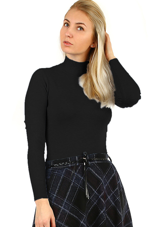 Lekki sweter damski turtleneck normalna długość długi rękaw wygodny elastyczny materiał jednolity kolor prążkowane