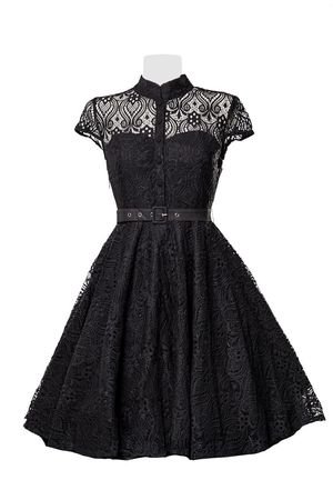 Vintage damska koronkowa sukienka wizytowa w popularnym stylu retro z okrągłą spódnicą. luksusowy wygląd styl retro