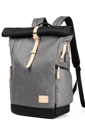 Duży plecak roll-top wykonany z nieprzemakalnego materiału do szkoły, do podróży i codziennego noszenia wewnętrzna