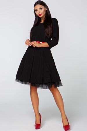Koktajlowa sukienka ze spódnicą w kształcie litery A monochromatyczna rękawy 3/4 okrągły dekolt spódnica w kształcie