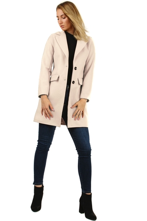 Elegancki płaszcz damski buisness krótszy fason na łagodną zimę lub wiosnę-jesień. jednokolorowy wzór dwa guziki w
