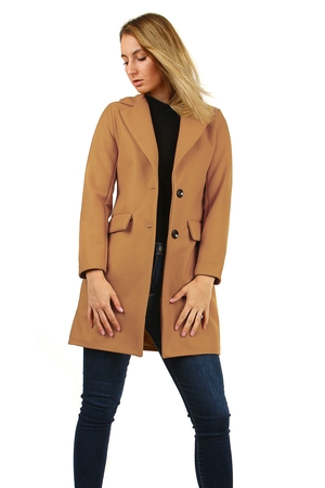 Elegancki płaszcz damski buisness krótszy fason na łagodną zimę lub wiosnę-jesień. jednokolorowy wzór dwa guziki w