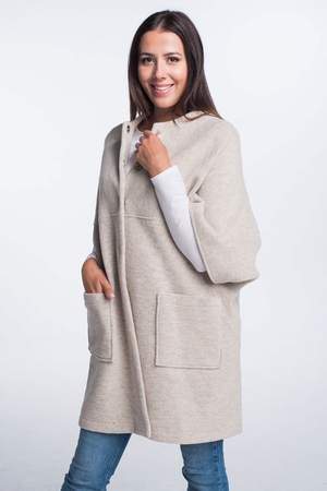 Kobieca wełna poncho materiały naturalne - 100% gotowana wełna owcza zrównoważona moda zapięcie z metalowymi patkami