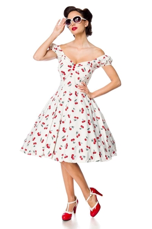 Swingowa sukienka retro rozjaśnij swój dzień z wesołym wiśniowym nadrukiem z lekkiej tkaniny ze spódnicą z koła midi