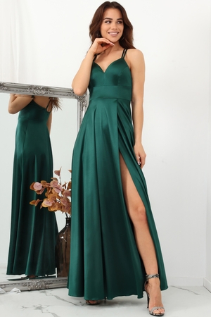 Kobieca luksusowa satynowa sukienka o długości maxi monochromatyczna podwójne wąskie ramiączka skrzyżowane na plecach