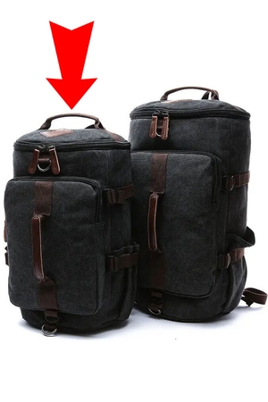Mniejszy plecak + torba podróżna w jednym: wodoodporne płótno ze skórzanymi detalami można nosić w ręku, przez ramię