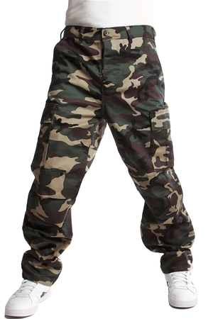 Armijne długie spodnie męskie z kieszeniami praktyczny wzór kamuflażu krój wpuszczany 2 przednie kieszenie z klapkami 2